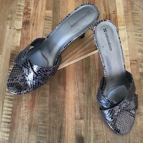 Naturalizer “Essex” faux snakeskin cross strap slip on 2.75” heels size 8.5 - Picture 1 of 9